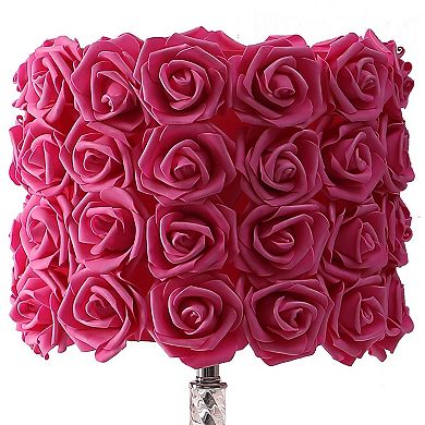 Bloom Roses Drum Shade Table Lamp with Twisted Acrylic Base, Red