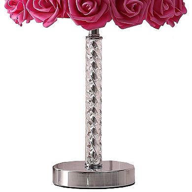 Bloom Roses Drum Shade Table Lamp with Twisted Acrylic Base, Red