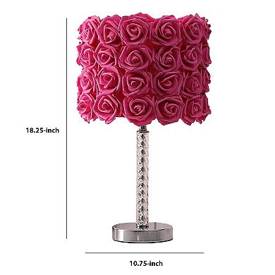 Bloom Roses Drum Shade Table Lamp with Twisted Acrylic Base, Red