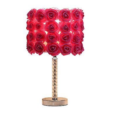 Bloom Roses Drum Shade Table Lamp with Twisted Acrylic Base, Red