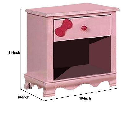 1 Drawer Transitional Wooden Nightstand with Arched Base, Pink