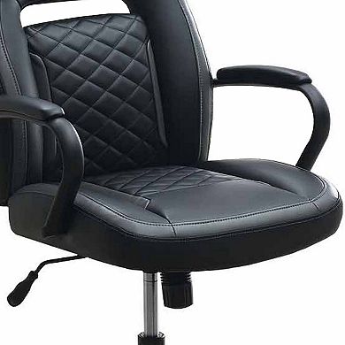 Ida 26 Inch Ergonomic Office Chair, Faux Leather Swivel Seat, Black, Gray