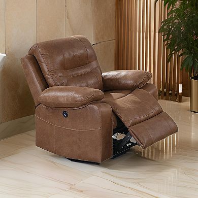 41 Inch leatherette Reclining Chair with USB Port, Brown