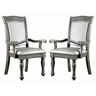 Traditional Style Wooden Arm Chair With Leatherette Cushions In Gray, Set Of 2