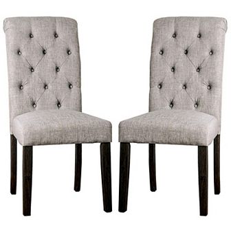 Side Chair with Button Tufted Backrest, Set of 2, Gray