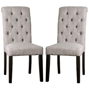 Side Chair with Button Tufted Backrest, Set of 2, Gray
