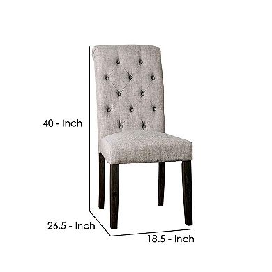 Side Chair with Button Tufted Backrest, Set of 2, Gray