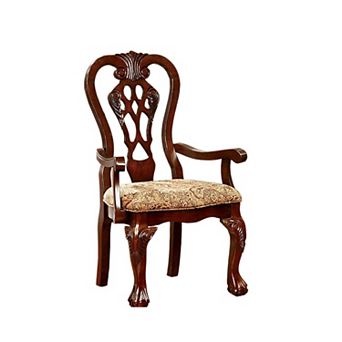 Elana Traditional Arm Chair With fabric, Brown Cherry Finish, Set of 2