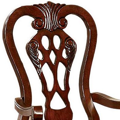 Elana Traditional Arm Chair With fabric, Brown Cherry Finish, Set of 2