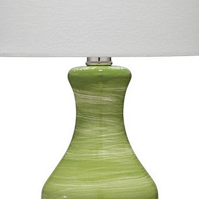 Table Lamp with Drum Shade and Ceramic Swirl Design Base, Green
