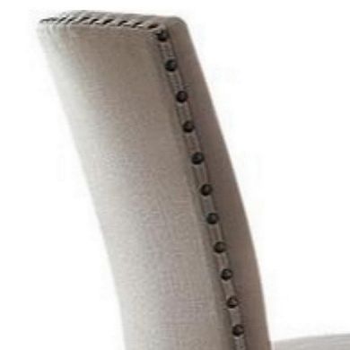 Nailhead Trim Fabric Upholstered Wooden Side Chair, Set of 2, Beige and Brown