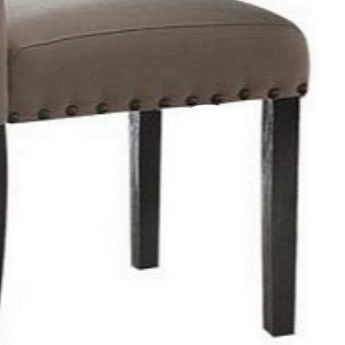 Nailhead Trim Fabric Upholstered Wooden Side Chair, Set of 2, Beige and Brown