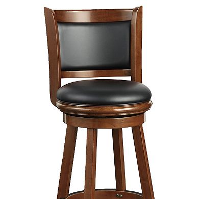 Pio 34 Inch Extra Tall Swivel Bar Stool, Wood, Faux Leather, Cherry Brown