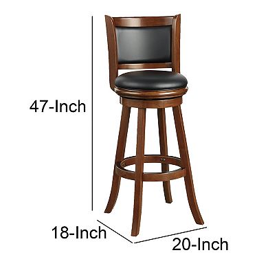 Pio 34 Inch Extra Tall Swivel Bar Stool, Wood, Faux Leather, Cherry Brown