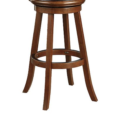 Pio 34 Inch Extra Tall Swivel Bar Stool, Wood, Faux Leather, Cherry Brown