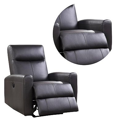 Leatherette Power Recliner with Tufted Back, Brown