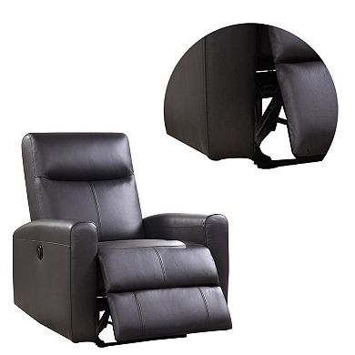 Leatherette Power Recliner with Tufted Back, Brown