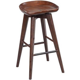 Contoured Seat Wooden Frame Swivel Barstool with Angled Legs, Natural Brown