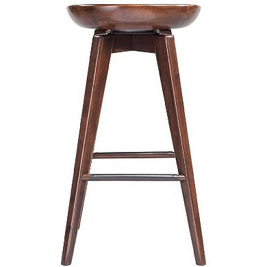 Contoured Seat Wooden Frame Swivel Barstool with Angled Legs, Natural Brown