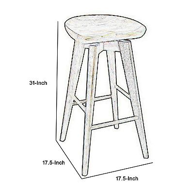 Contoured Seat Wooden Frame Swivel Barstool with Angled Legs, Natural Brown
