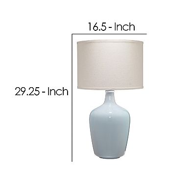 Table Lamp with Bellied Shape Ceramic Base, Gray