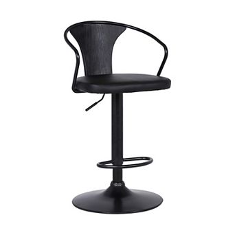 Adjustable Leatherette Swivel Barstool with Curved Back, Black