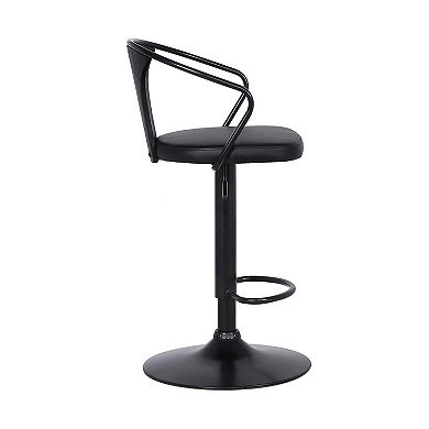 Adjustable Leatherette Swivel Barstool with Curved Back, Black