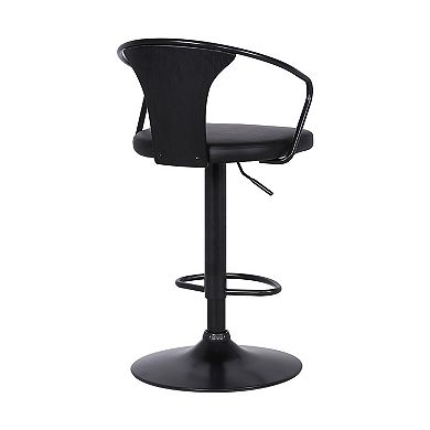 Adjustable Leatherette Swivel Barstool with Curved Back, Black