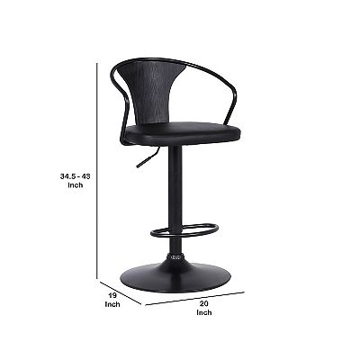 Adjustable Leatherette Swivel Barstool with Curved Back, Black