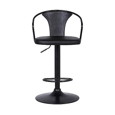 Adjustable Leatherette Swivel Barstool with Curved Back, Black