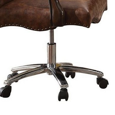 Faux Leather Upholstered Wooden Executive Chair With Swivel, Cherry Oak Brown