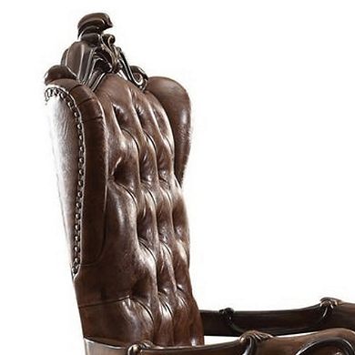 Faux Leather Upholstered Wooden Executive Chair With Swivel, Cherry Oak Brown