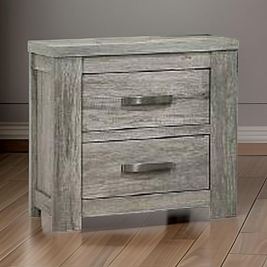 Wooden Nightstand with Two Drawers and Metal Bar Handles, Gray