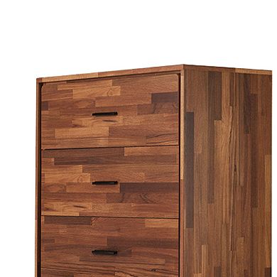 Enchanting  Wooden Chest With 5 Drawers, Walnut Brown