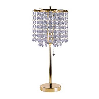 Metal Stalk Design Table Lamp with Hanging Crystals Shade, Gold