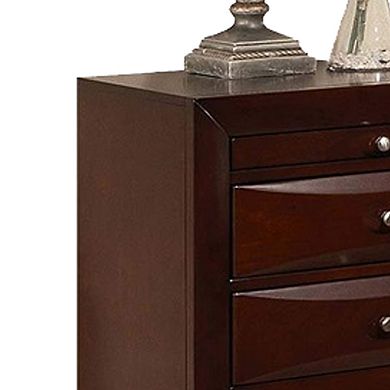 Contemporary Style Wooden Nightstand with Three Drawers and Metal Knobs, Brown