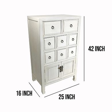 Wooden Chest with 8 Drawers and 2 Door Cabinets, White