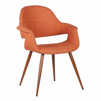 Fabric Mid Century Dining Chair with Round Tapered Legs, Orange and Brown