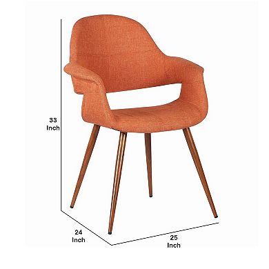 Fabric Mid Century Dining Chair with Round Tapered Legs, Orange and Brown