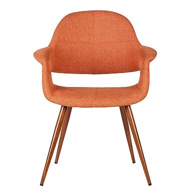 Fabric Mid Century Dining Chair with Round Tapered Legs, Orange and Brown