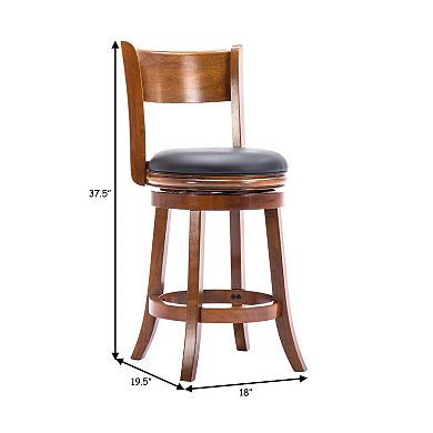 Pal 24 Inch Swivel Counter Stool, Solid Wood, Bonded Leather, Walnut Brown