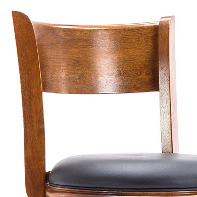 Pal 24 Inch Swivel Counter Stool, Solid Wood, Bonded Leather, Walnut Brown
