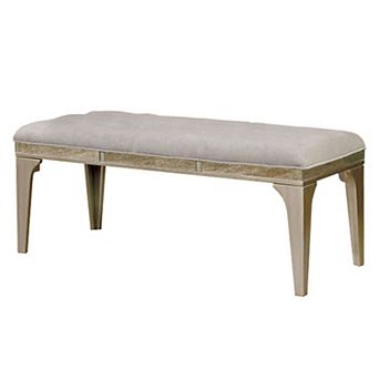 51 Inch Wood Bench, Cushioned Seat, Tapered Legs Support, Gray, Champagne Silver