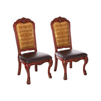 Wooden Side Chair with Claw Legs and Leatherette Seat, Brown, Set of Two
