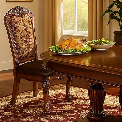 Wooden Side Chair with Claw Legs and Leatherette Seat, Brown, Set of Two