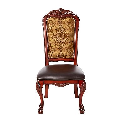 Wooden Side Chair with Claw Legs and Leatherette Seat, Brown, Set of Two