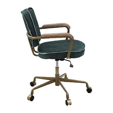 Office Chair with Leather Seat and Button Tufted Back, Green