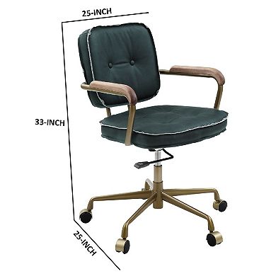 Office Chair with Leather Seat and Button Tufted Back, Green