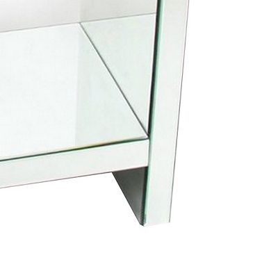 26 Inch Beveled Mirror Chest with 1 Drawer, Silver