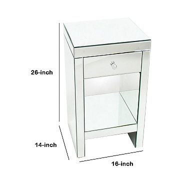 26 Inch Beveled Mirror Chest with 1 Drawer, Silver